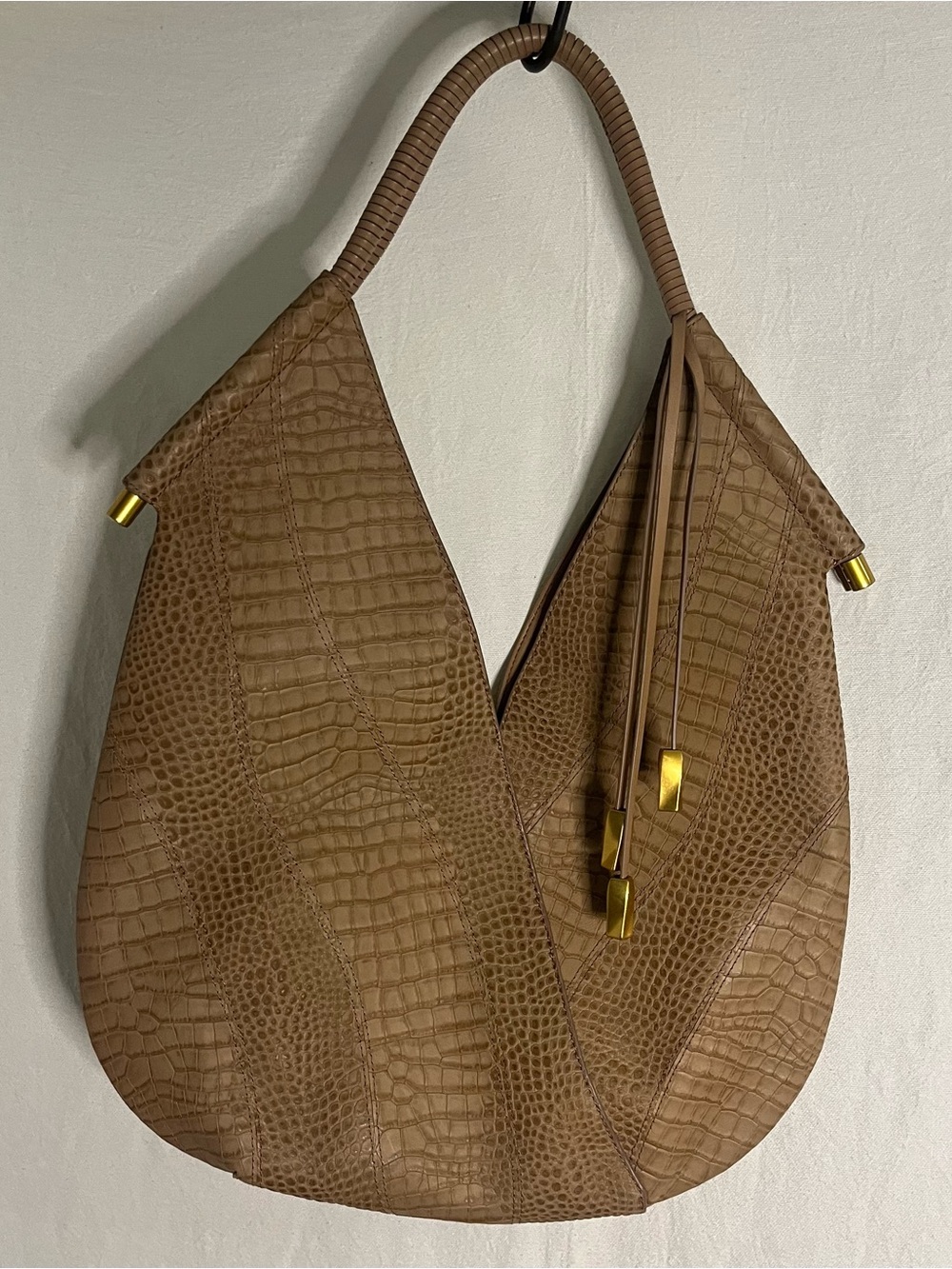 Donna Karan Baldwin Large Croco Wave Leather Shoulder Bag Tan Almond *NWOT* $468 - Picture 2 of 13